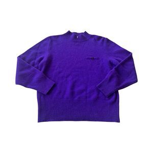 Vtg EVAN PICONE Womans L Mock Neck Lambswool Angora Bright‎ Purple Sweater